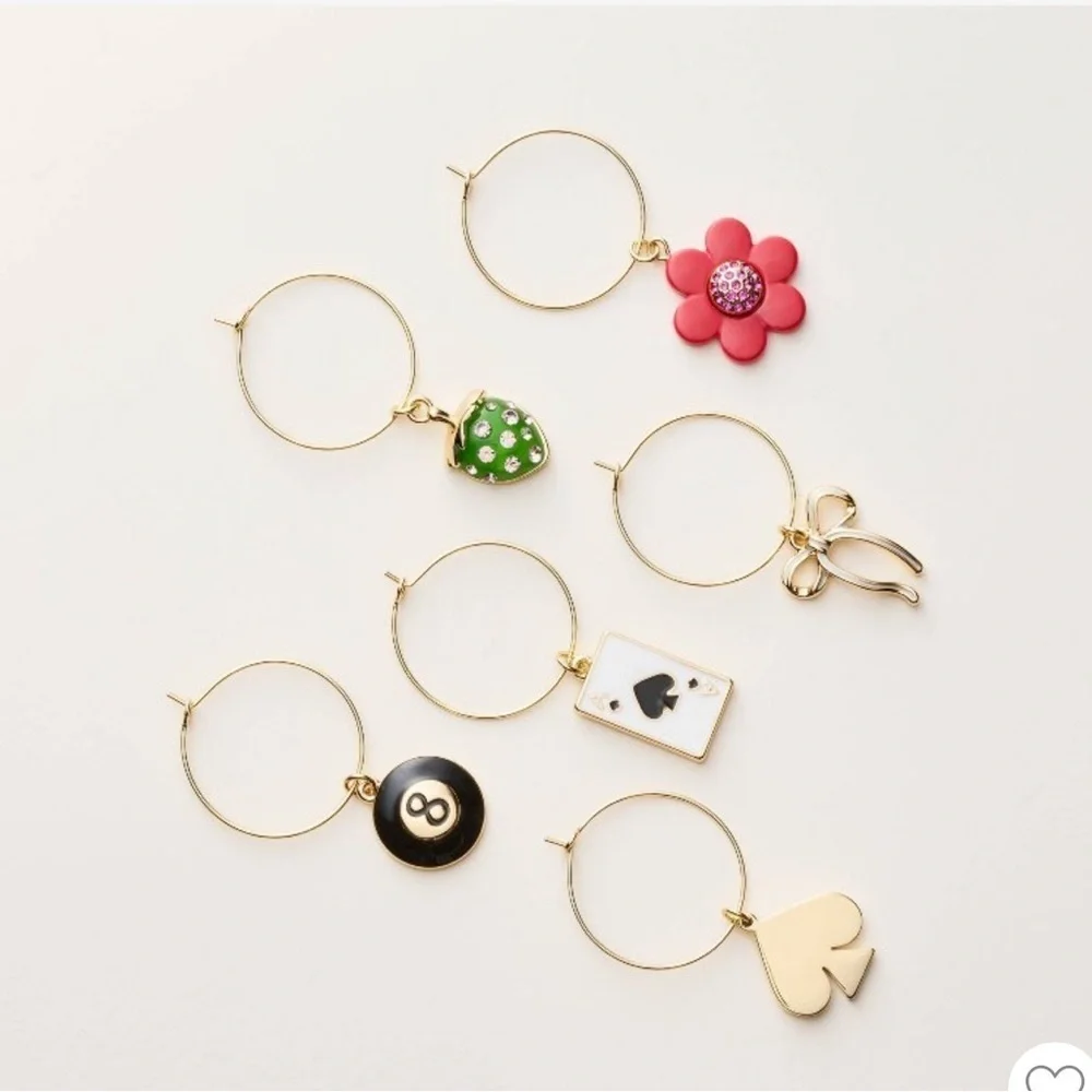 kate spade x Target Gold and Colorful Floral Bow Signature Logo Wine Charm Set